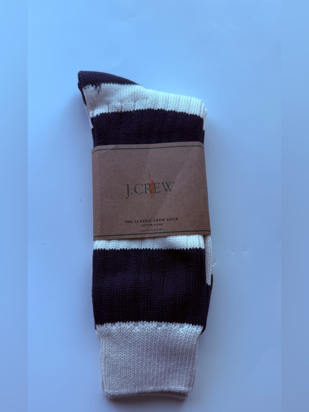 J. Crew Men's Black and White Striped Crew Socks